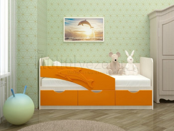 Дельфин-3 Кровать детская 3 ящика без ручек 1.8 Оранжевый глянец в Среднеколымске - srednekolymsk.mebel54.com | фото