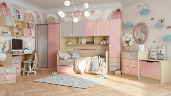 Детская комната Грэйси (Розовый/Серый/корпус Клен) в Среднеколымске - srednekolymsk.mebel54.com | фото
