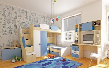 Детская комната Скай (Синий/Белый/корпус Клен) в Среднеколымске - srednekolymsk.mebel54.com | фото