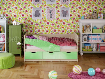 Кровать Бабочки 1,6м (Салатовый металлик) в Среднеколымске - srednekolymsk.mebel54.com | фото