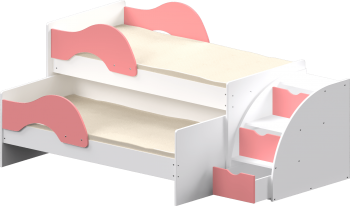 Кровать детская Матрешка выкатная с лестницей  Белый/Розовый в Среднеколымске - srednekolymsk.mebel54.com | фото