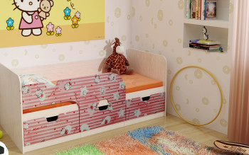Кровать детская Минима Лего 1,86м с ящиками (дуб атланта/лиловый сад) в Среднеколымске - srednekolymsk.mebel54.com | фото