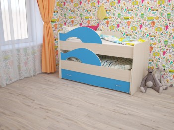 Кровать детская Радуга 1600 Млечный дуб/Голубой в Среднеколымске - srednekolymsk.mebel54.com | фото