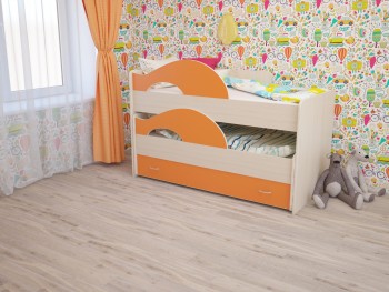 Кровать детская Радуга 1600 Млечный дуб/Оранжевый в Среднеколымске - srednekolymsk.mebel54.com | фото