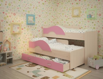Кровать детская Радуга 1600 Млечный дуб/Розовый в Среднеколымске - srednekolymsk.mebel54.com | фото