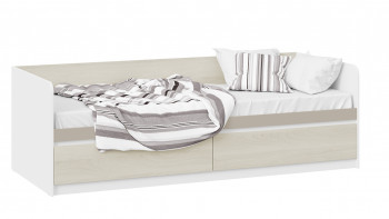 Кровать «Сканди» с 2 ящиками Дуб Гарден/Белый/Глиняный серый в Среднеколымске - srednekolymsk.mebel54.com | фото