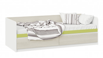 Кровать «Сканди» с 2 ящиками Дуб Гарден/Белый/Зеленый в Среднеколымске - srednekolymsk.mebel54.com | фото