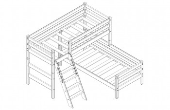 Кровать Соня вариант 8 угловая с наклонной лестницей Белый полупрозрачный в Среднеколымске - srednekolymsk.mebel54.com | фото