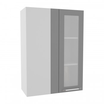 Квадро ВПУС 650 шкаф верхний угловой со стеклом высокий (Белый софт/корпус Серый) в Среднеколымске - srednekolymsk.mebel54.com | фото