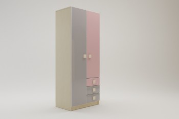 Шкаф 2-х створчатый с ящиками Грэйси (Розовый/Серый/корпус Клен) в Среднеколымске - srednekolymsk.mebel54.com | фото