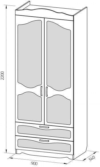 Шкаф 2-х створчатый с ящиками серии Иллюзия 99 Серый в Среднеколымске - srednekolymsk.mebel54.com | фото