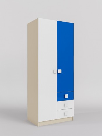 Шкаф 2-х створчатый с ящиками Скай люкс (Синий/Белый/корпус Клен) в Среднеколымске - srednekolymsk.mebel54.com | фото
