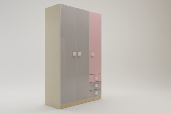 Шкаф 3-х створчатый с ящиками Грэйси (Розовый/Серый/корпус Клен) в Среднеколымске - srednekolymsk.mebel54.com | фото