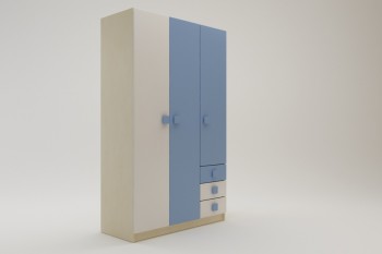 Шкаф 3-х створчатый с ящиками Скай (Синий/Белый/корпус Клен) в Среднеколымске - srednekolymsk.mebel54.com | фото