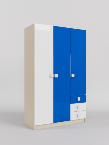 Шкаф 3-х створчатый с ящиками Скай люкс (Синий/Белый/корпус Клен) в Среднеколымске - srednekolymsk.mebel54.com | фото