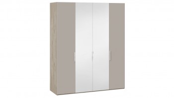 Шкаф комбинированный с 2 глухими и 2 зеркальными дверями «Эмбер» Баттл Рок/Серый глянец в Среднеколымске - srednekolymsk.mebel54.com | фото