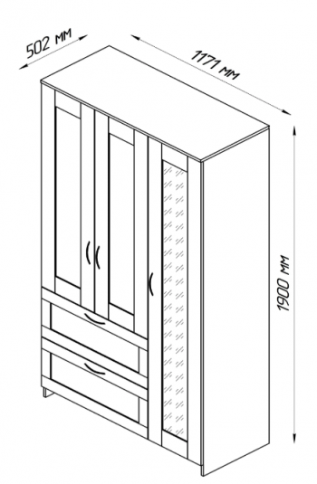 Шкаф трехдверный Сириус с зеркалом и 2 ящиками дуб венге в Среднеколымске - srednekolymsk.mebel54.com | фото