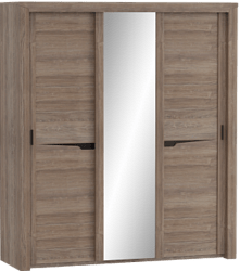 Шкаф трехдверный Соренто с раздвижными дверями Дуб стирлинг/Кофе структурный матовый в Среднеколымске - srednekolymsk.mebel54.com | фото
